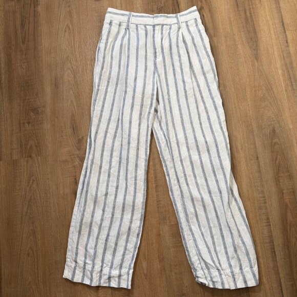 Reformation Alex 100% Linen Wide Leg Pant White Pinstripe Beachy Vacation 4P - Picture 1 of 7